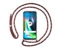 Funda Colgante Transparente para Motorola Moto G9 Play / E7 Plus con Cordon Rosa / Dorado