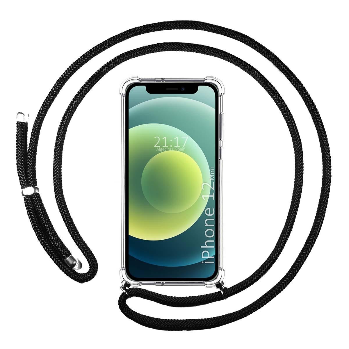 Funda Colgante Transparente para Iphone 12 Mini (5.4) con Cordon Negro