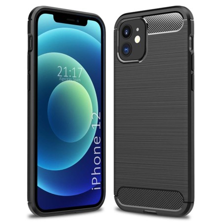 Funda Gel Tpu Tipo Carbon Negra para Iphone 12 / 12 Pro (6.1)