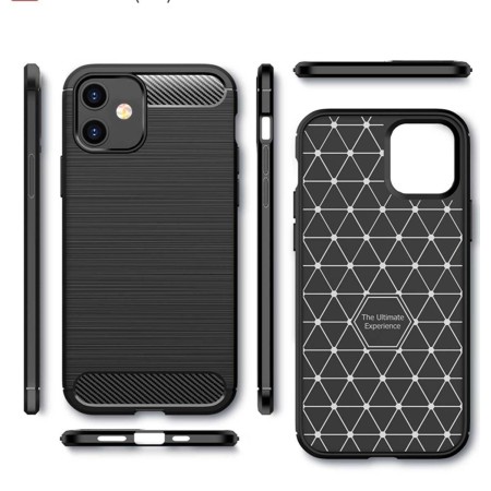 Funda Gel Tpu Tipo Carbon Negra para Iphone 12 / 12 Pro (6.1)