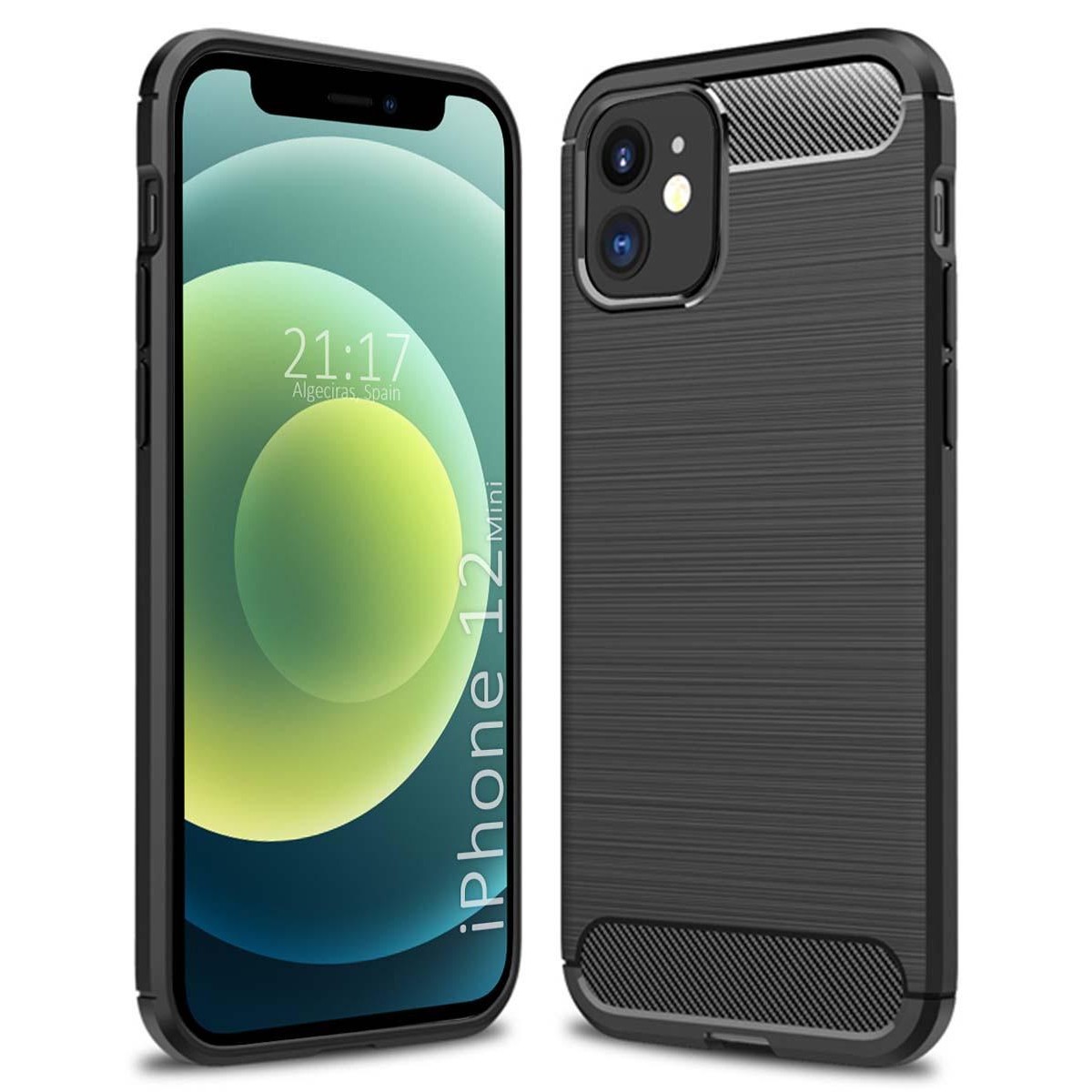 Funda Gel Tpu Tipo Carbon Negra para Iphone 12 Mini (5.4)