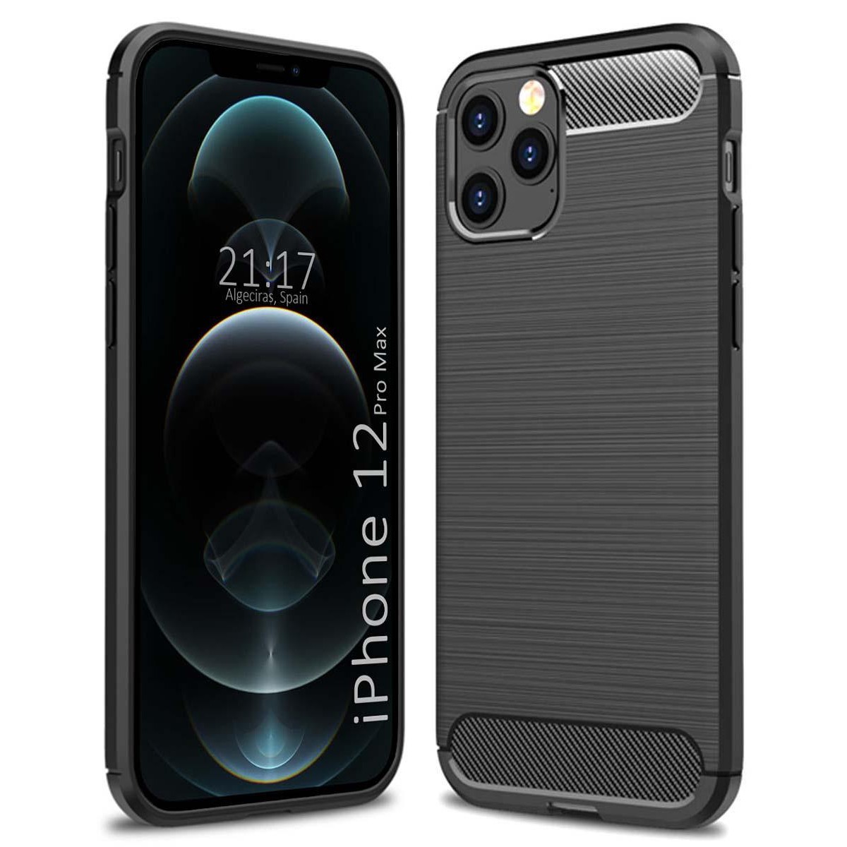 Funda Gel Tpu Tipo Carbon Negra para Iphone 12 Pro Max (6.7)