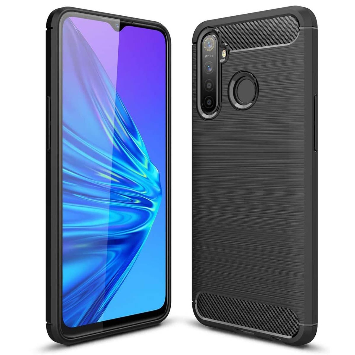 Funda Gel Tpu Tipo Carbon Negra para Realme 5 / 5s / 5i / C3