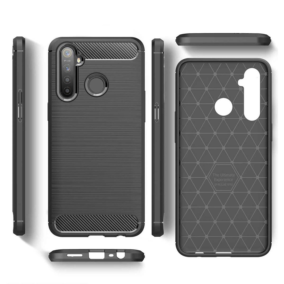 Funda Gel Tpu Tipo Carbon Negra para Realme 5 / 5s / 5i / C3
