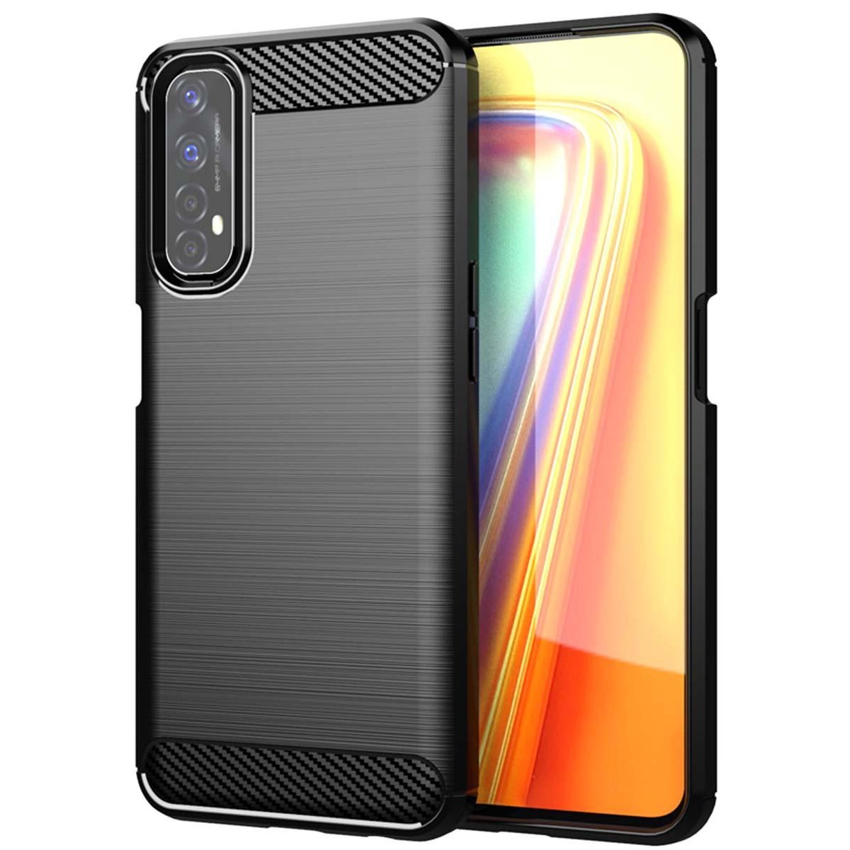 Funda Gel Tpu Tipo Carbon Negra para Realme 7