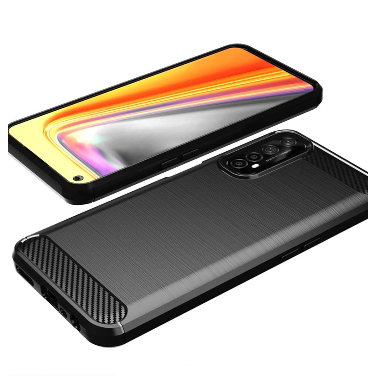 Funda Gel Tpu Tipo Carbon Negra para Realme 7