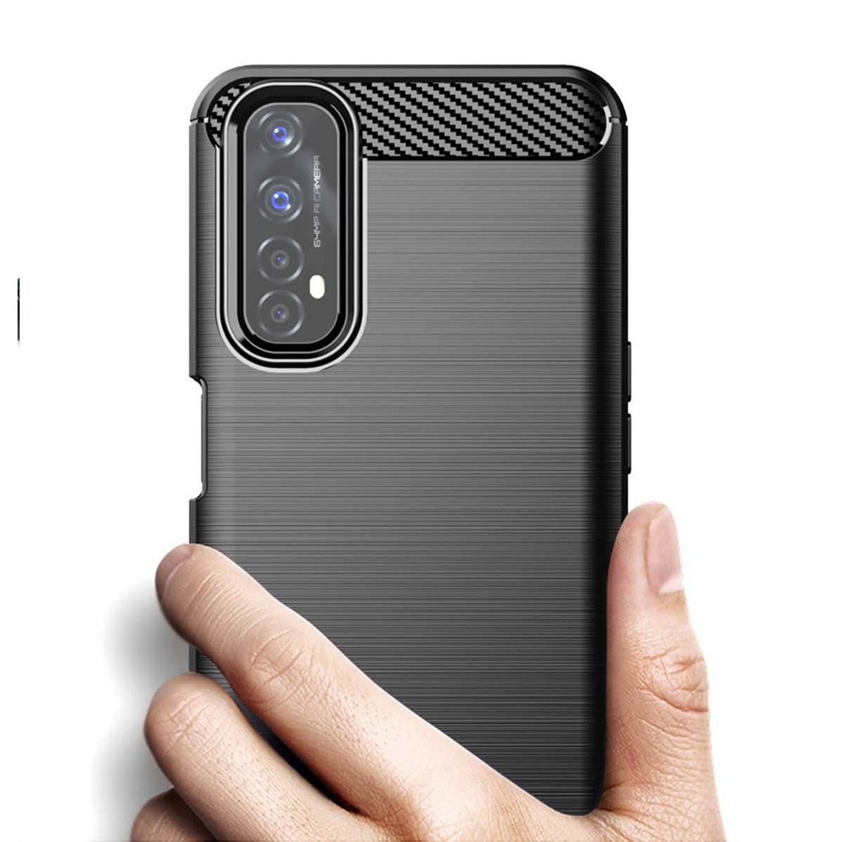 Funda Gel Tpu Tipo Carbon Negra para Realme 7