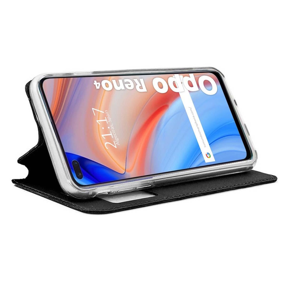 Funda Libro Soporte con Ventana para Oppo Reno 4 5G Color Negra