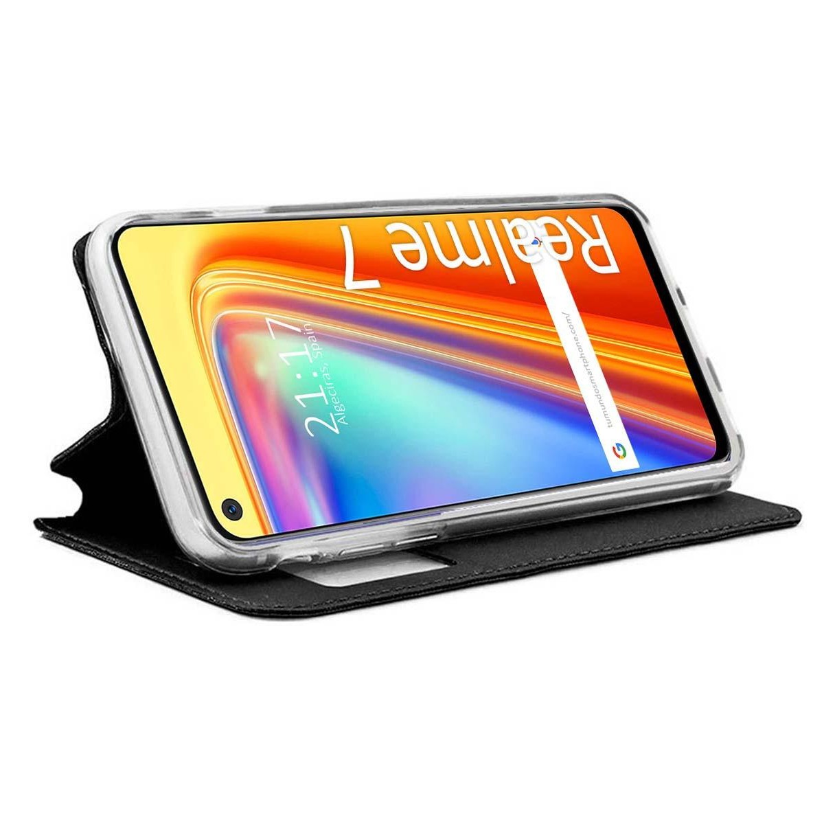 Funda Libro Soporte con Ventana para Realme 7 Color Negra