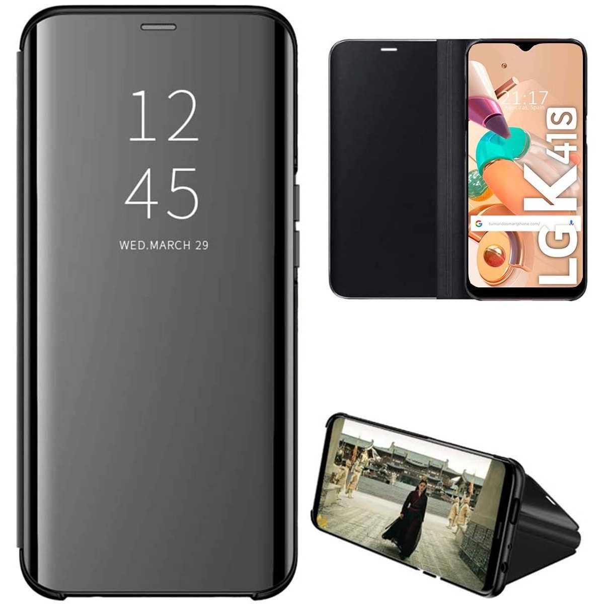 Funda Flip Cover Clear View para LG K51S / LG K41S color Negra