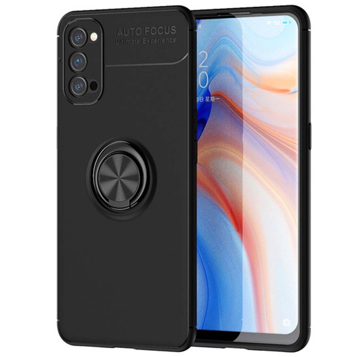 Funda Magnetica Soporte con Anillo Giratorio 360 para Oppo Reno 4 5G Negra