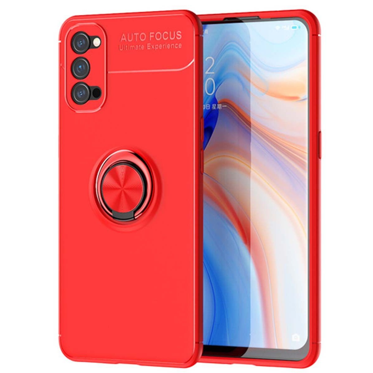 Funda Magnetica Soporte con Anillo Giratorio 360 para Oppo Reno 4 5G Roja