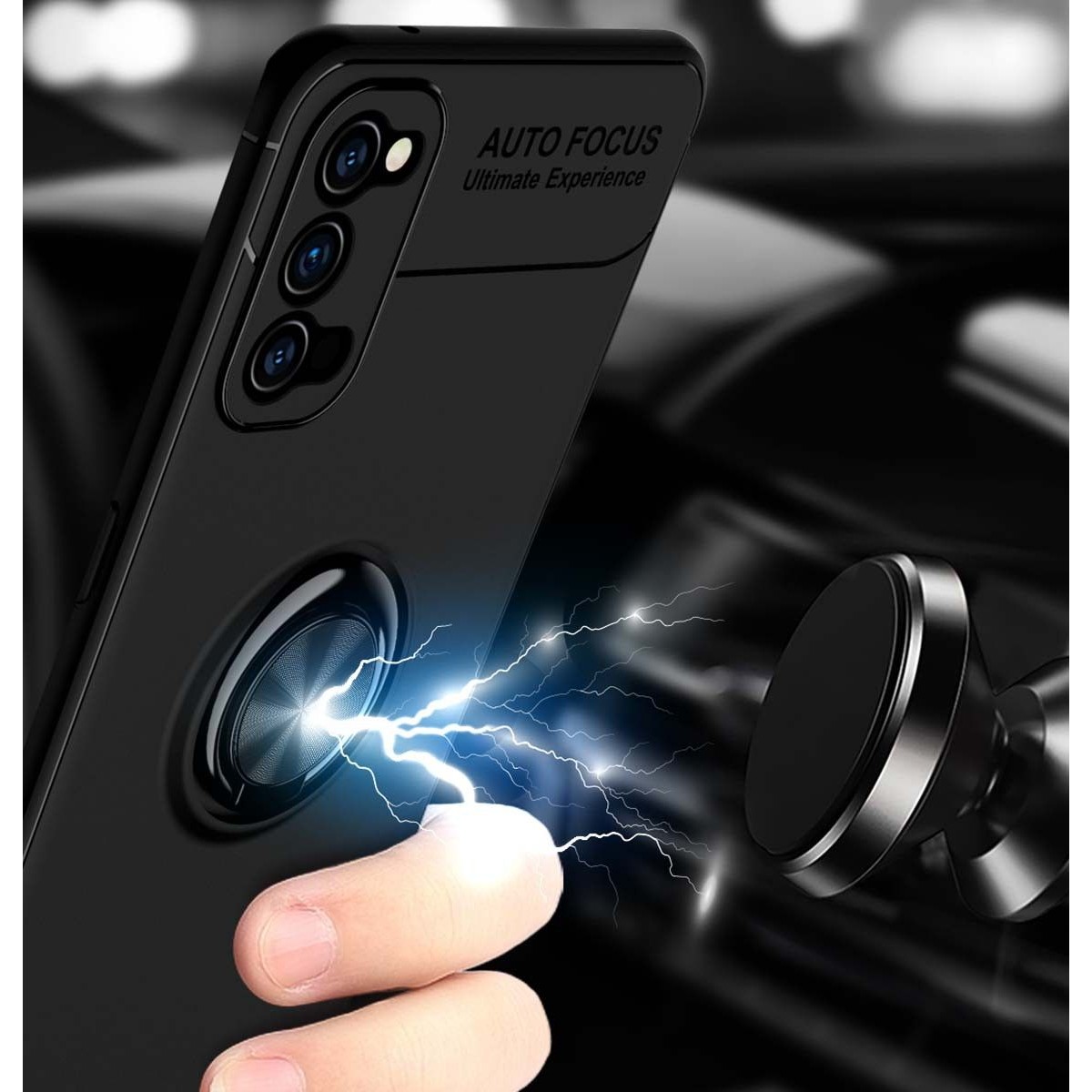 Funda Magnetica Soporte con Anillo Giratorio 360 para Oppo Reno 4 Pro 5G Azul