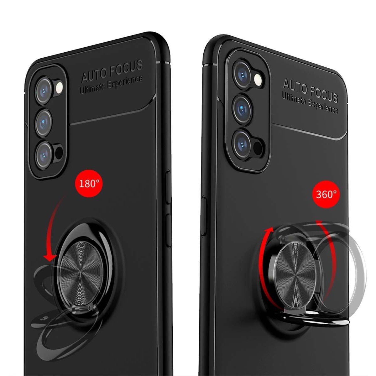 Funda Magnetica Soporte con Anillo Giratorio 360 para Oppo Reno 4 Pro 5G Roja