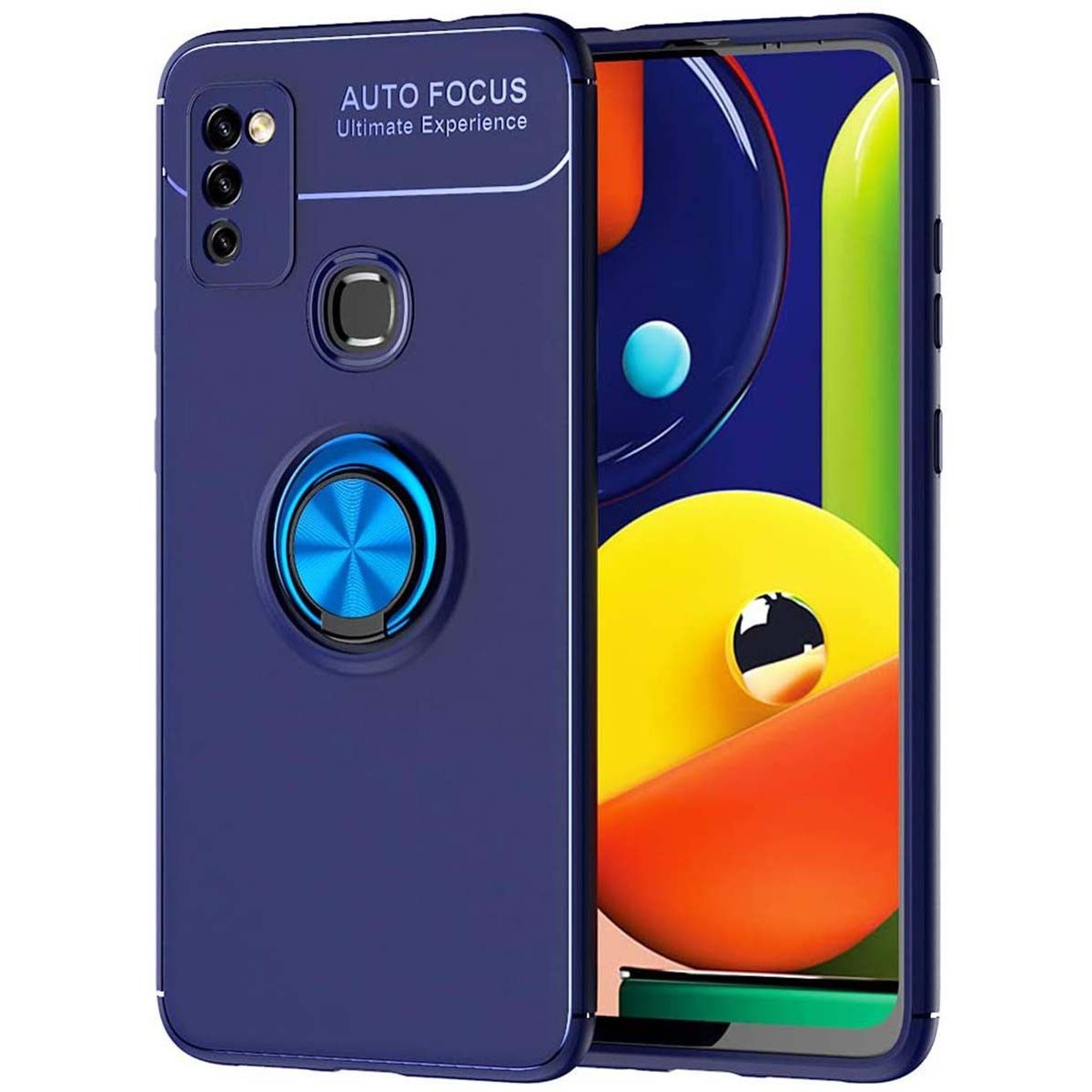 Funda Magnetica Soporte con Anillo Giratorio 360 para Samsung Galaxy M51 Azul
