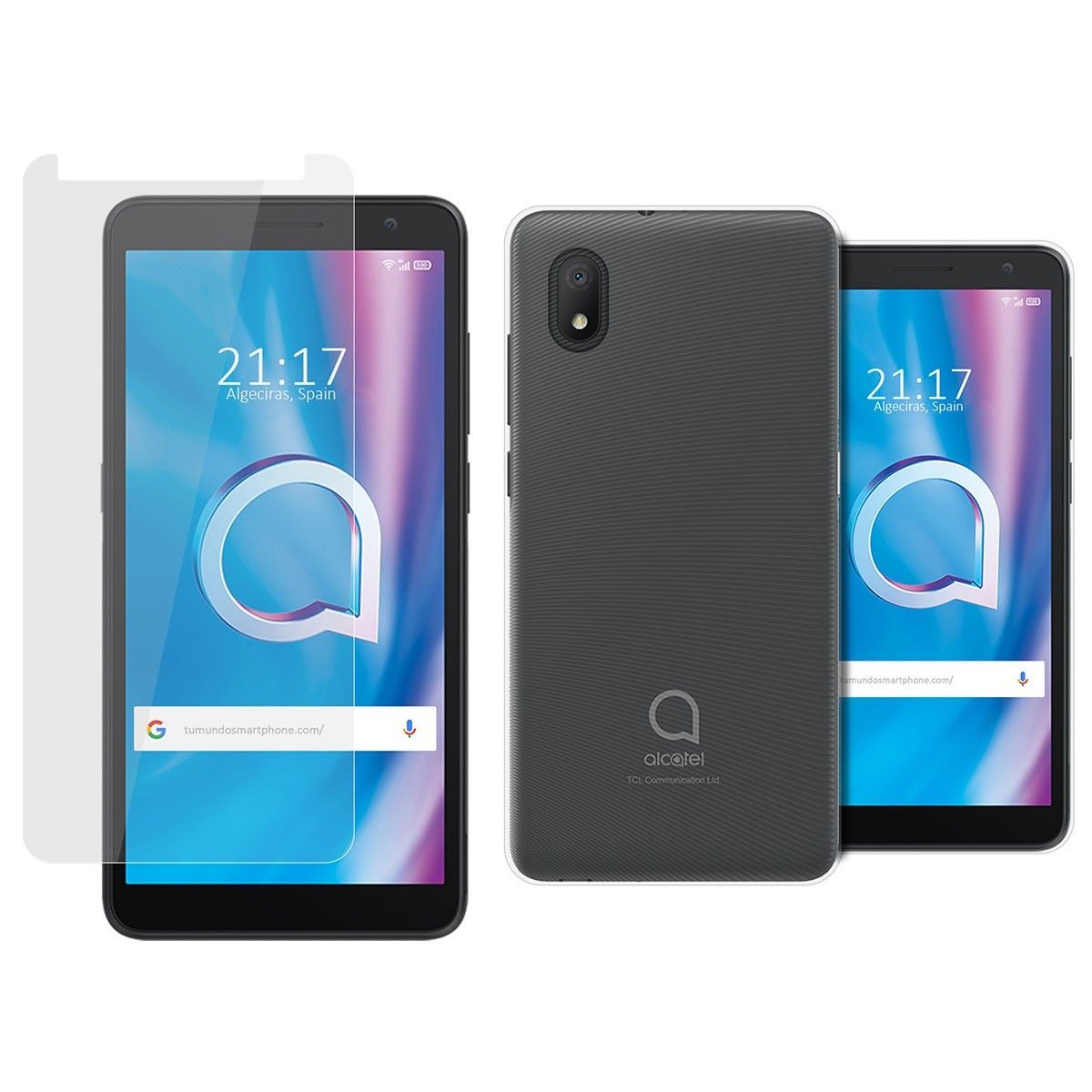 Pack 2 En 1 Funda Gel Transparente + Protector Cristal Templado para Alcatel 1B 2020