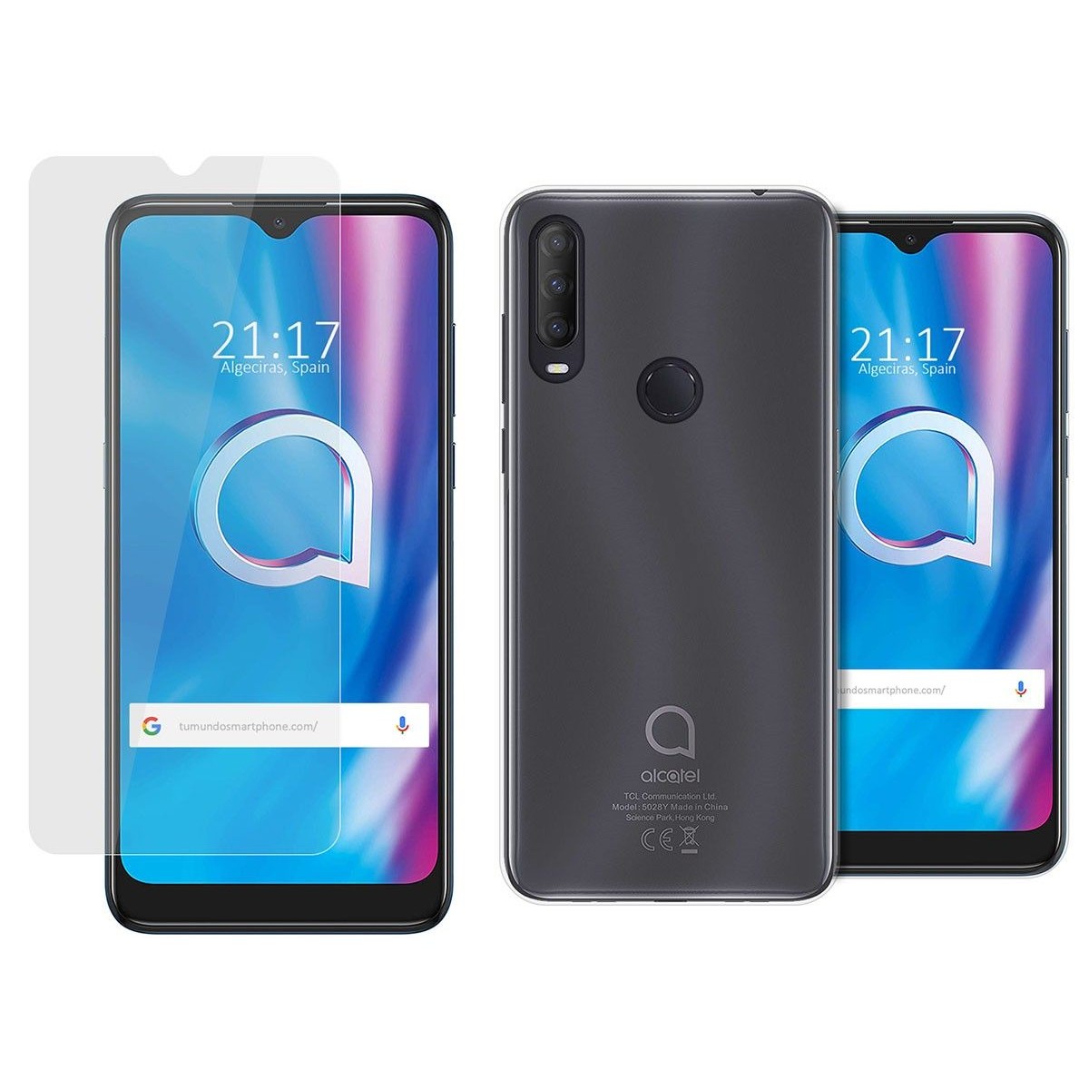 Pack 2 En 1 Funda Gel Transparente + Protector Cristal Templado para Alcatel 1S 2020 / 3L 2020