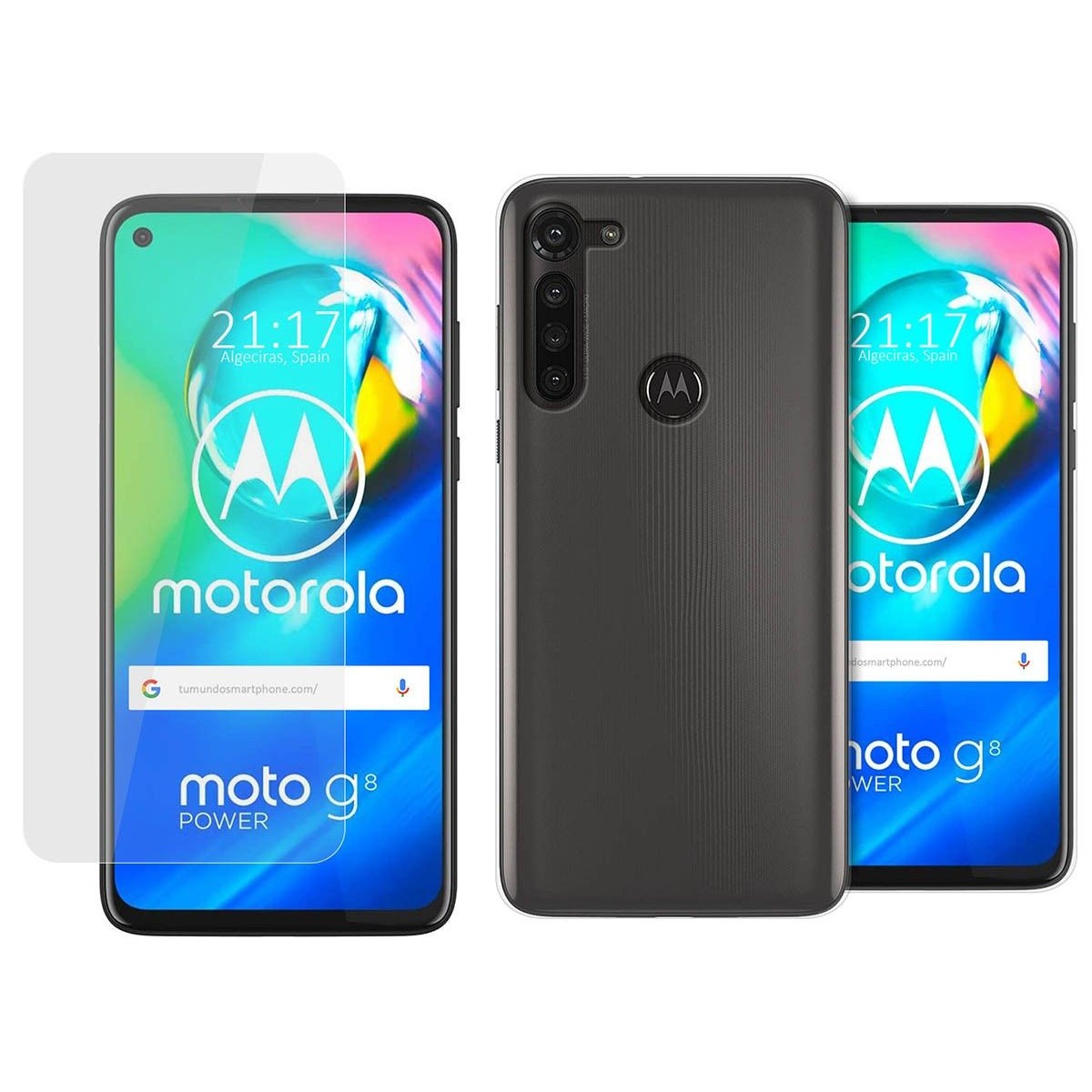 Pack 2 En 1 Funda Gel Transparente + Protector Cristal Templado para Motorola Moto G8 Power