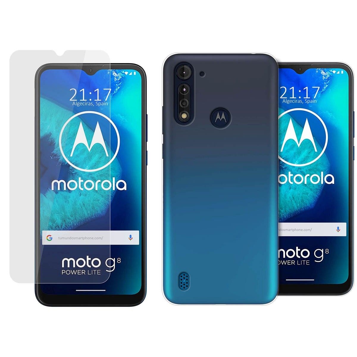 Pack 2 En 1 Funda Gel Transparente + Protector Cristal Templado para Motorola Moto G8 Power Lite