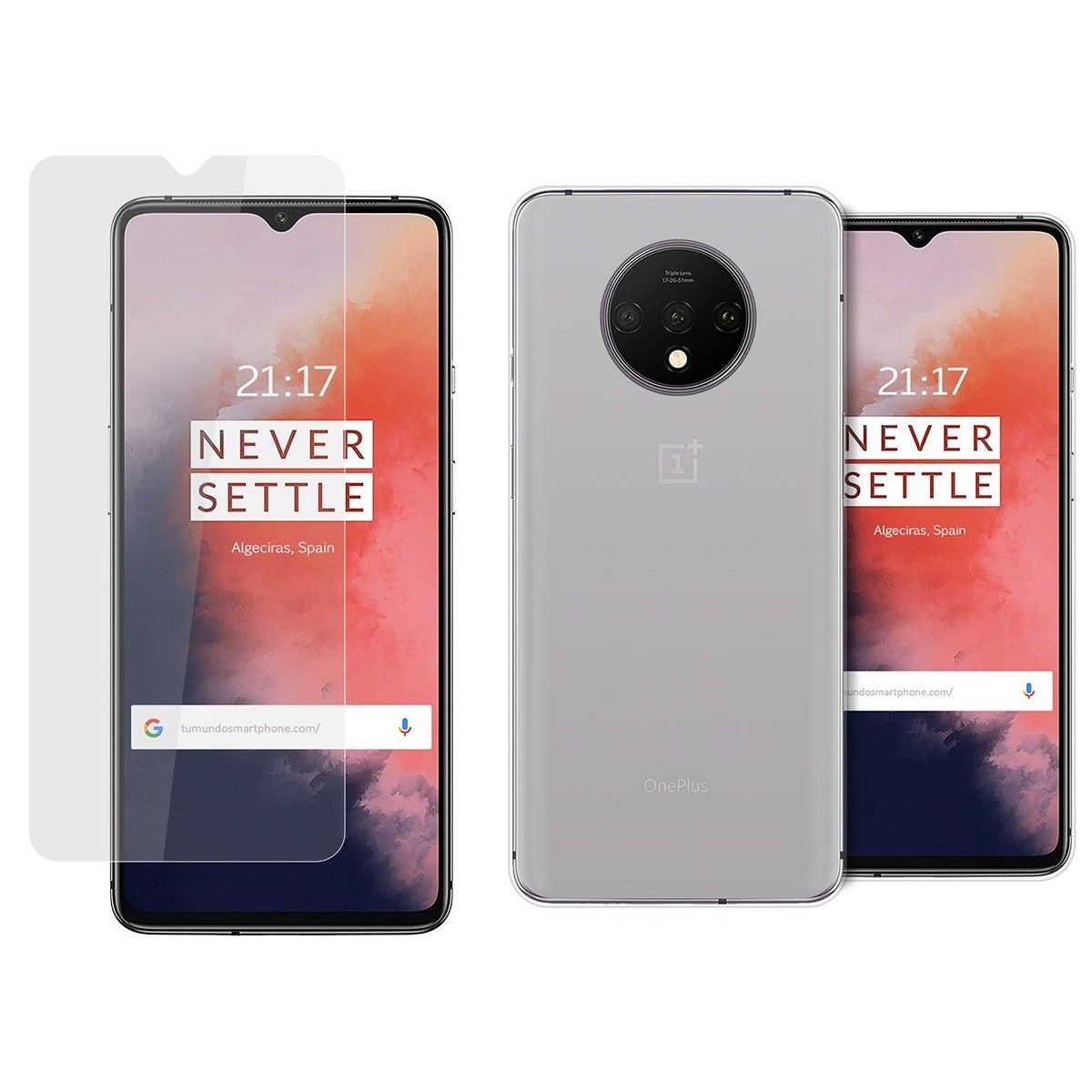 Pack 2 En 1 Funda Gel Transparente + Protector Cristal Templado para Oneplus 7T