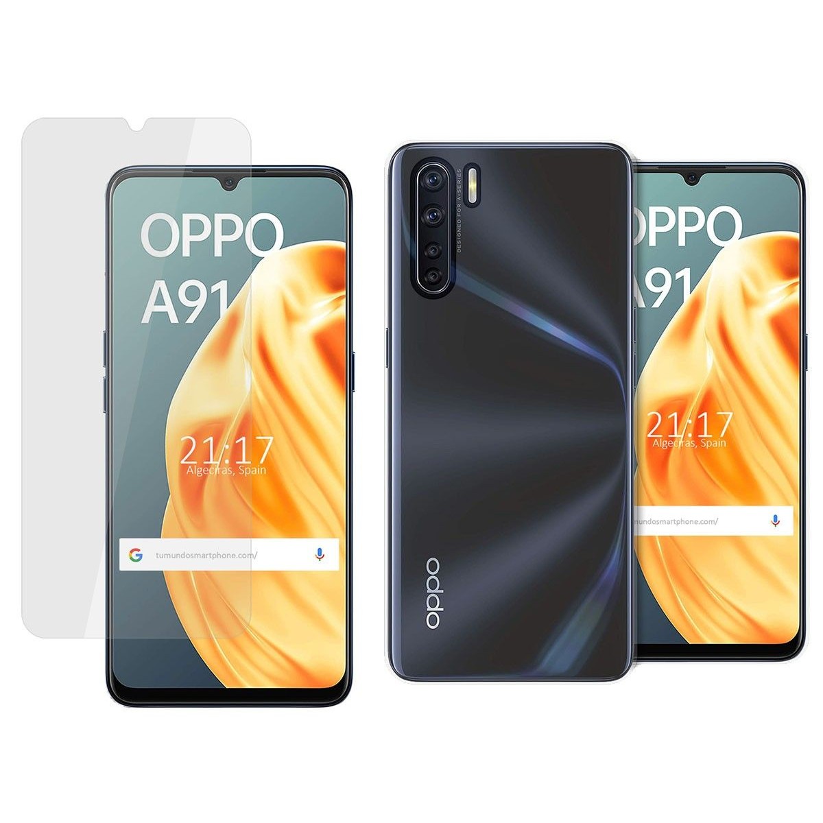 Pack 2 En 1 Funda Gel Transparente + Protector Cristal Templado para Oppo A91