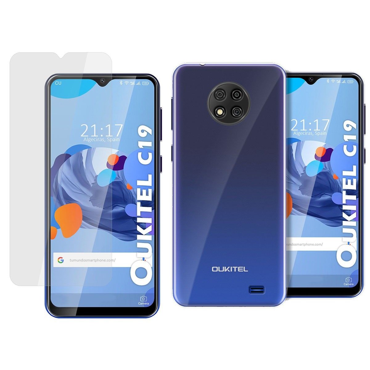 Pack 2 En 1 Funda Gel Transparente + Protector Cristal Templado para Oukitel C19