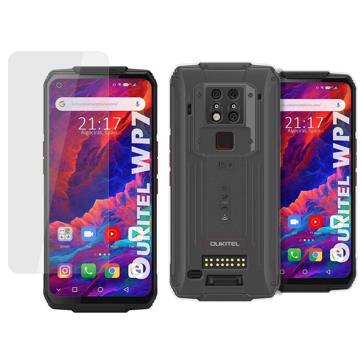 Pack 2 En 1 Funda Gel Transparente + Protector Cristal Templado para Oukitel Wp7