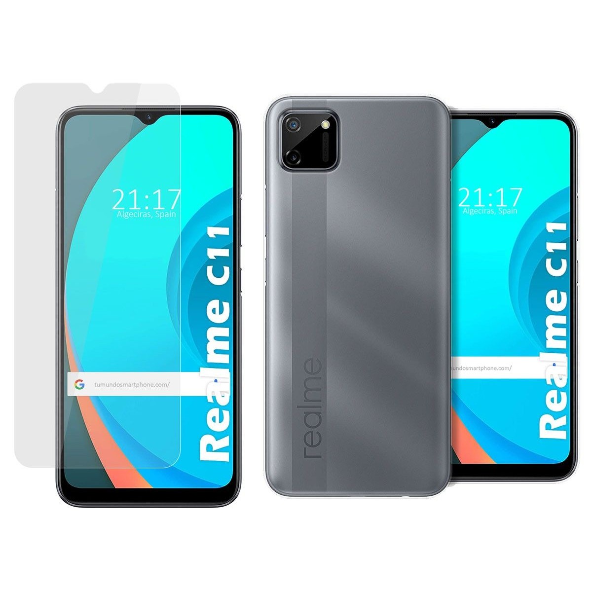 Pack 2 En 1 Funda Gel Transparente + Protector Cristal Templado para Realme C11