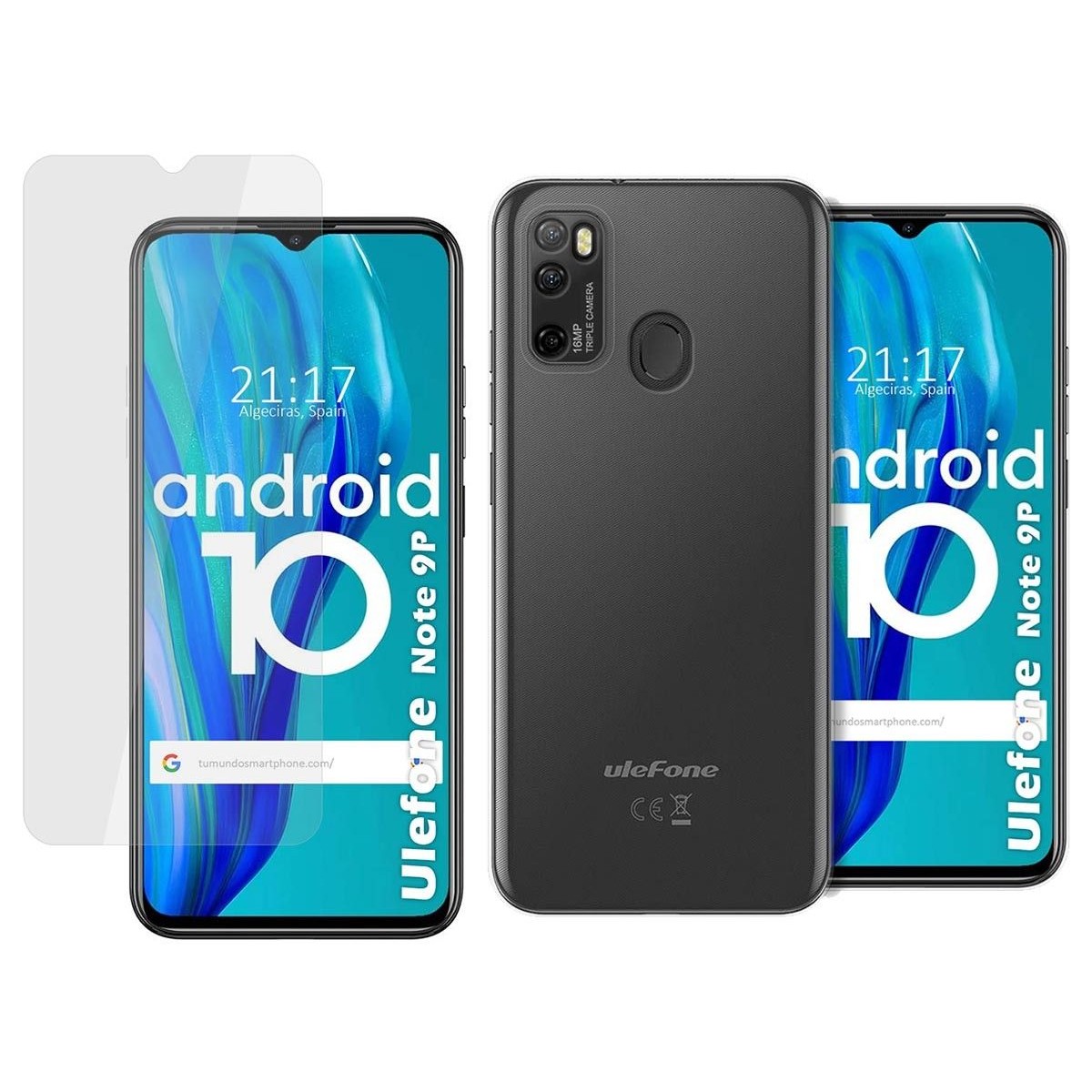 Pack 2 En 1 Funda Gel Transparente + Protector Cristal Templado para Ulefone Armor Note 9P