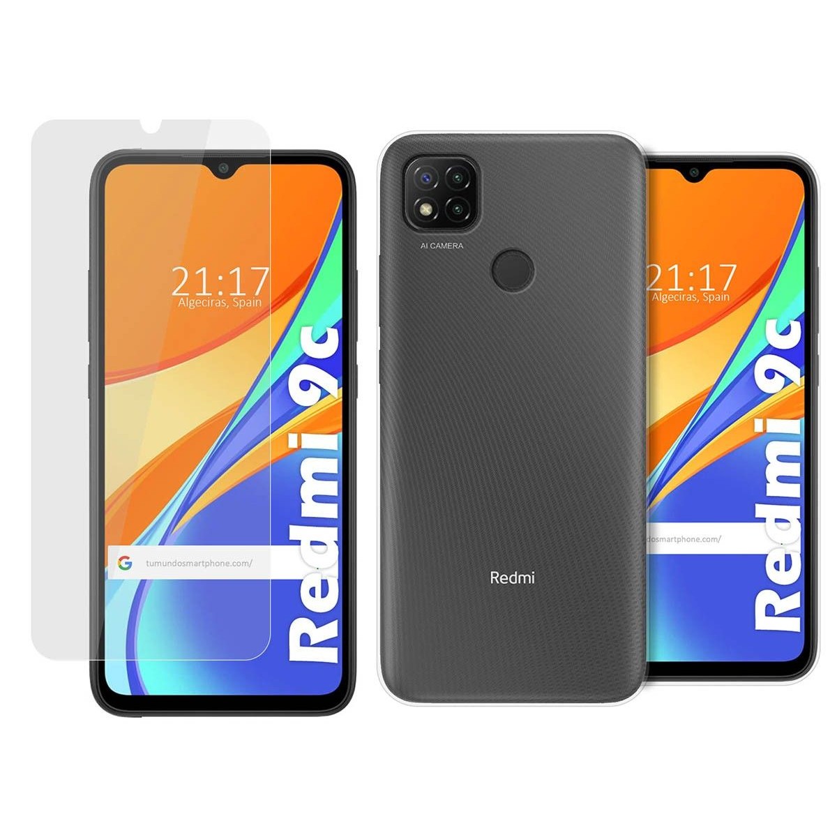 Pack 2 En 1 Funda Gel Transparente + Protector Cristal Templado para Xiaomi Redmi 9C