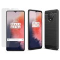 Pack 2 En 1 Funda Gel Tipo Carbono + Protector Cristal Templado para Oneplus 7T