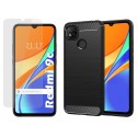 Pack 2 En 1 Funda Gel Tipo Carbono + Protector Cristal Templado para Xiaomi Redmi 9C