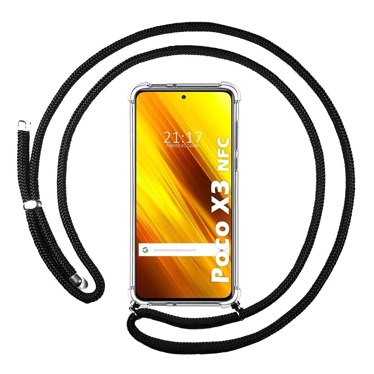 Xiaomi POCO X3 NFC / X3 PRO Funda Colgante transparente con cordón color  Negro
