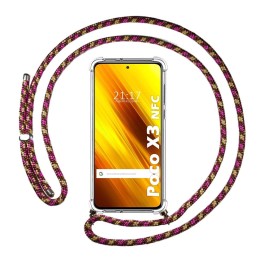 Funda Colgante Transparente para Xiaomi POCO X3 NFC / X3 PRO con Cordon Rosa / Dorado