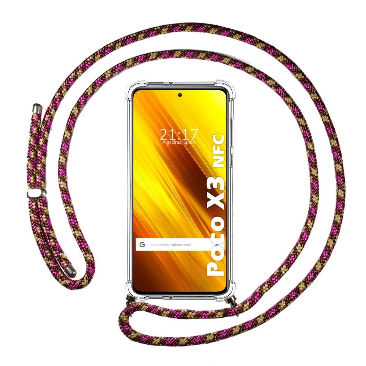 Funda Colgante Transparente para Xiaomi POCO X3 NFC / X3 PRO con Cordon Rosa / Dorado