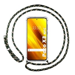Funda Colgante Transparente para Xiaomi POCO X3 NFC / X3 PRO con Cordon Verde / Dorado