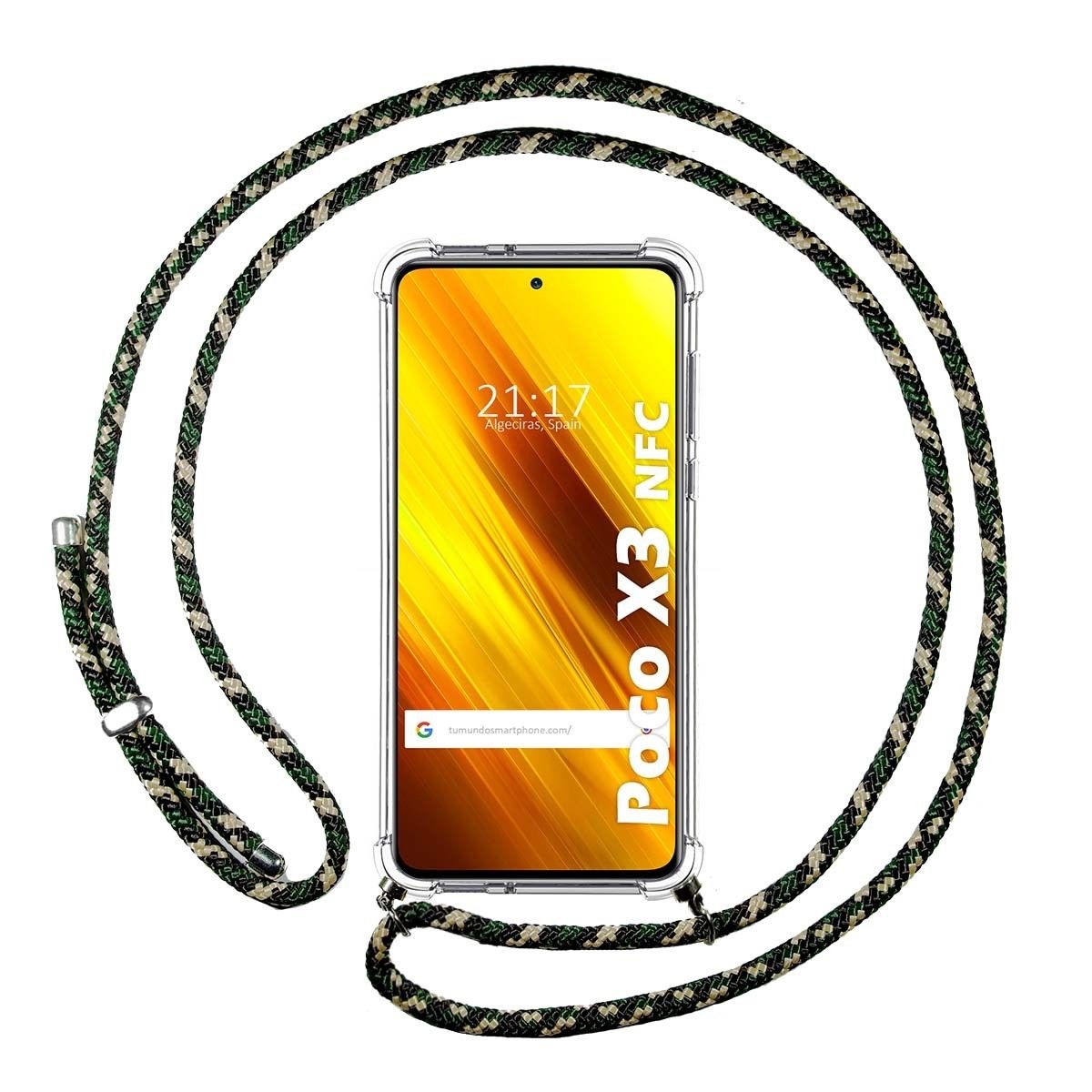 Funda Colgante Transparente para Xiaomi POCO X3 NFC / X3 PRO con Cordon Verde / Dorado