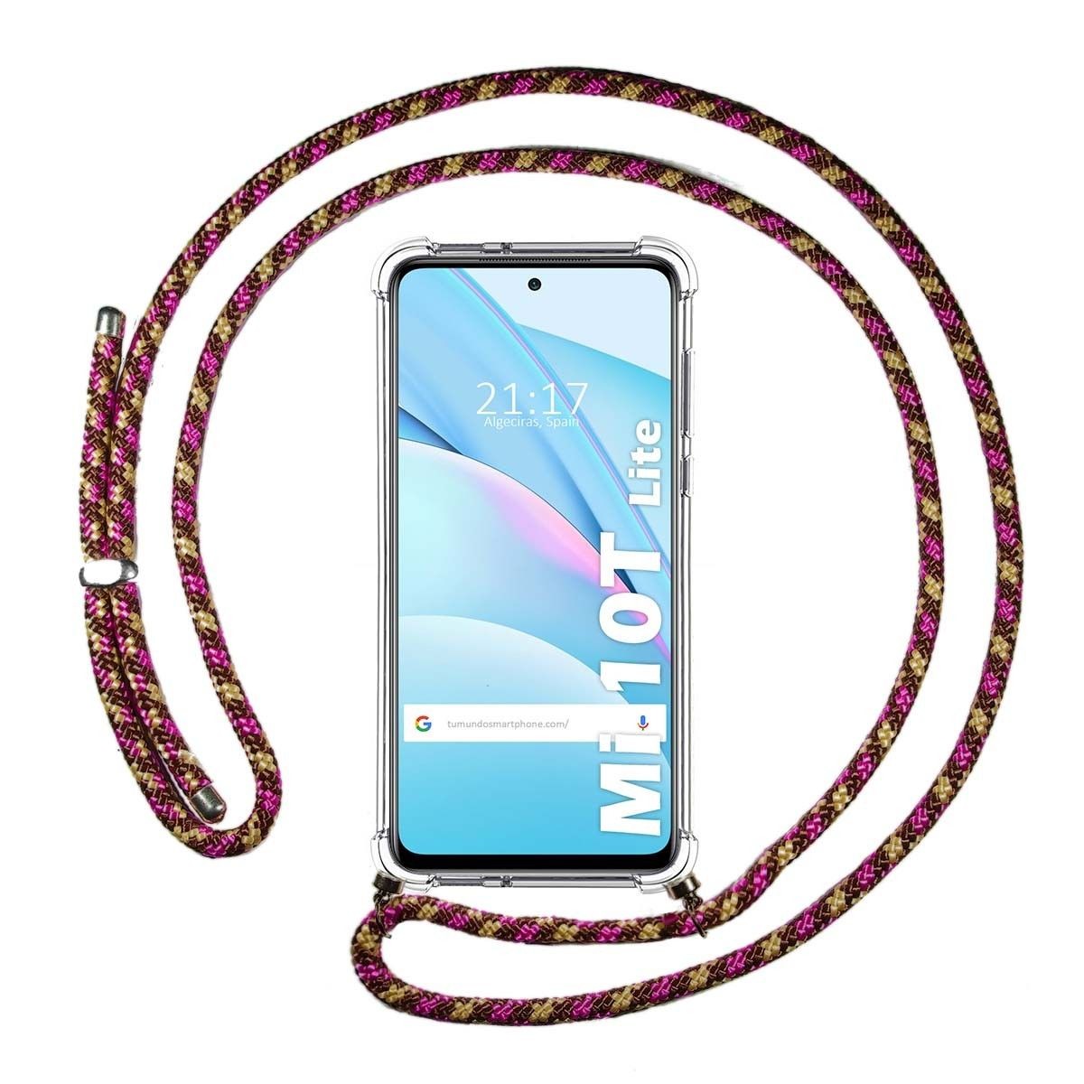 Funda Colgante Transparente para Xiaomi Mi 10T Lite con Cordon Rosa / Dorado