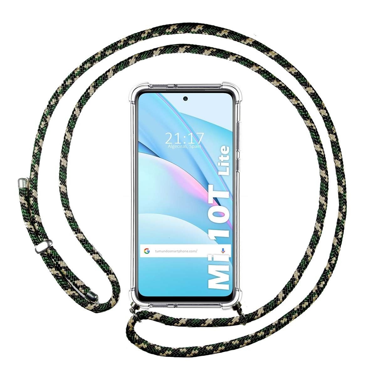 Funda Colgante Transparente para Xiaomi Mi 10T Lite con Cordon Verde / Dorado
