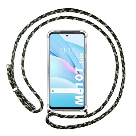 Funda Colgante Transparente para Xiaomi Mi 10T Lite con Cordon Verde / Dorado