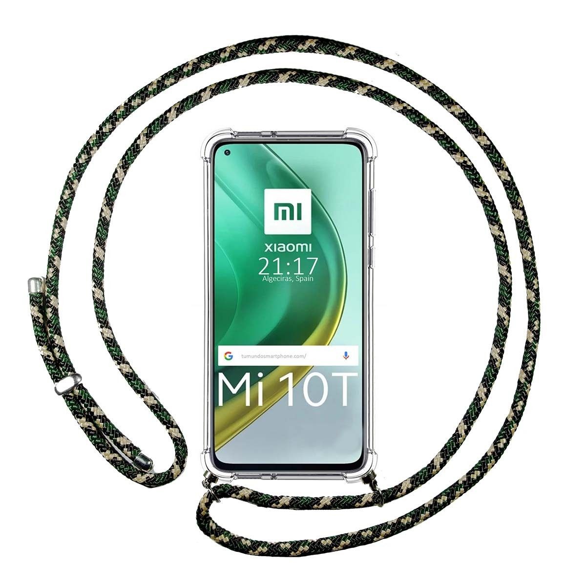 Funda Colgante Transparente para Xiaomi Mi 10T / MI 10T Pro con Cordon Verde / Dorado