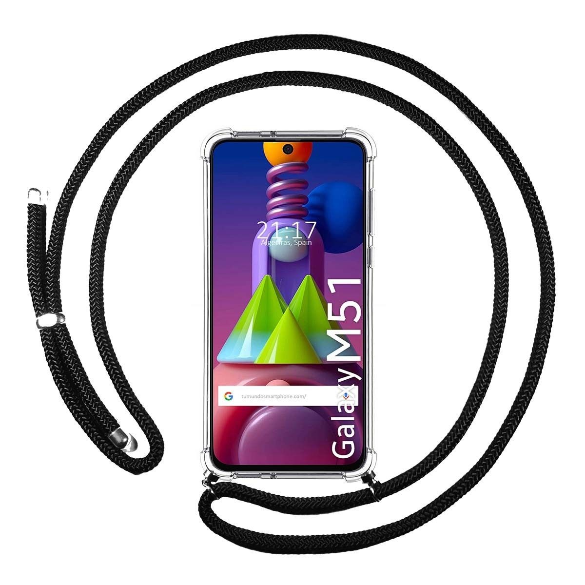 Funda Colgante Transparente para Samsung Galaxy M51 con Cordon Negro