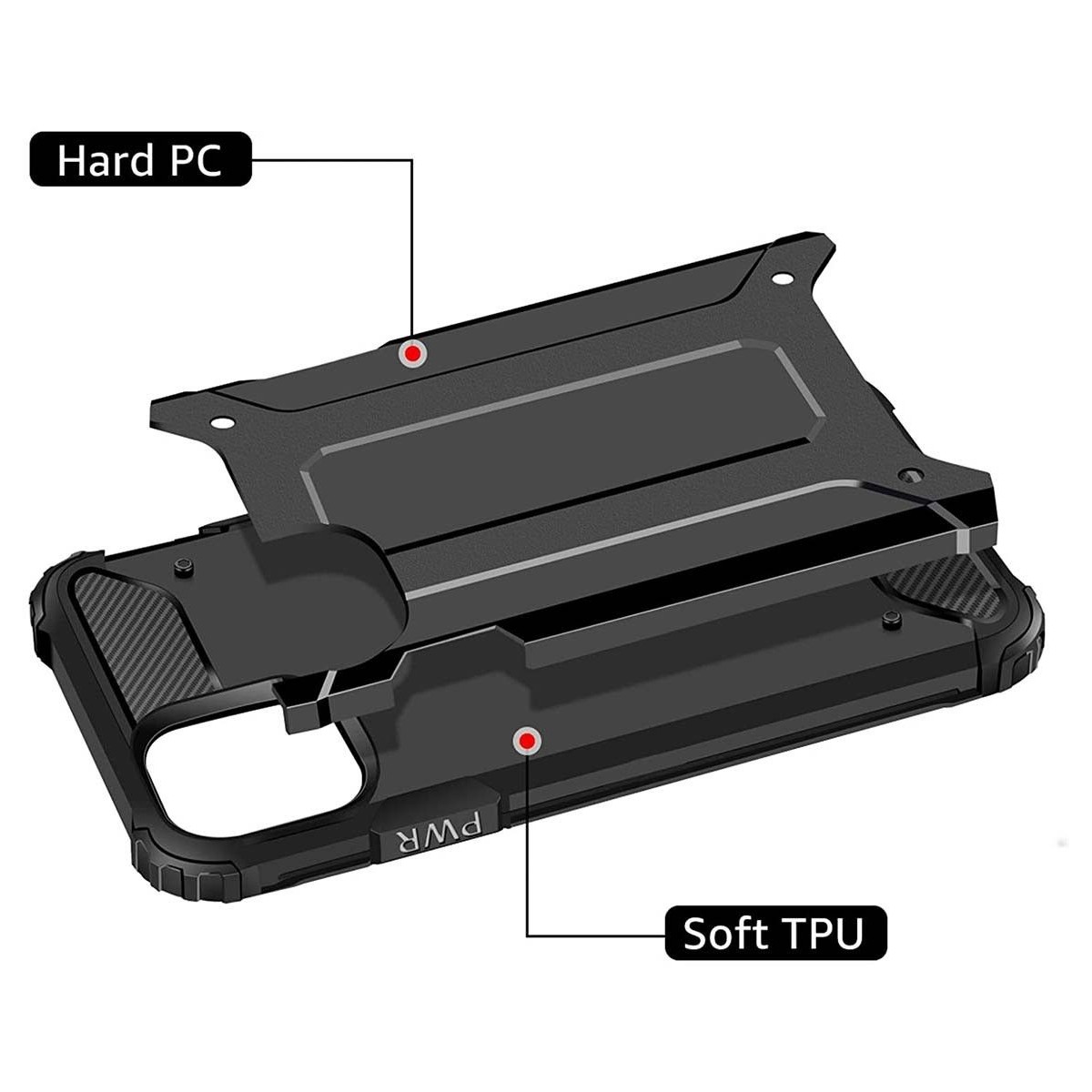 Funda Tipo Hybrid Tough Armor (Pc+Tpu) Negra para Iphone 12 Mini (5.4)