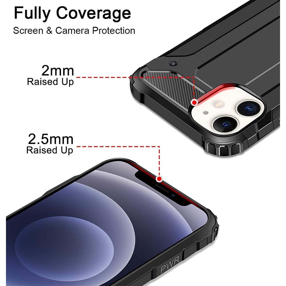 Funda Tipo Hybrid Tough Armor (Pc+Tpu) Negra para Iphone 12 / 12 Pro (6.1)