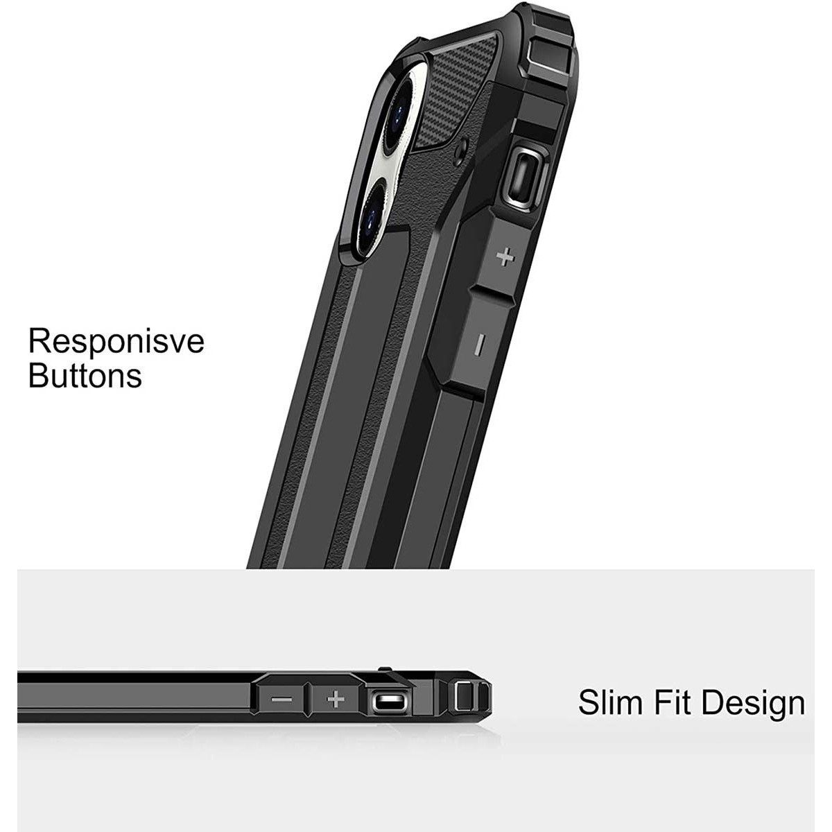 Funda Tipo Hybrid Tough Armor (Pc+Tpu) Negra para Iphone 12 / 12 Pro (6.1)