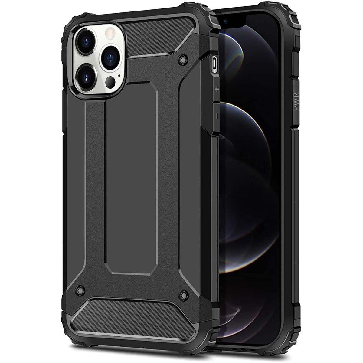 Funda Tipo Hybrid Tough Armor (Pc+Tpu) Negra para Iphone 12 Pro Max (6.7)