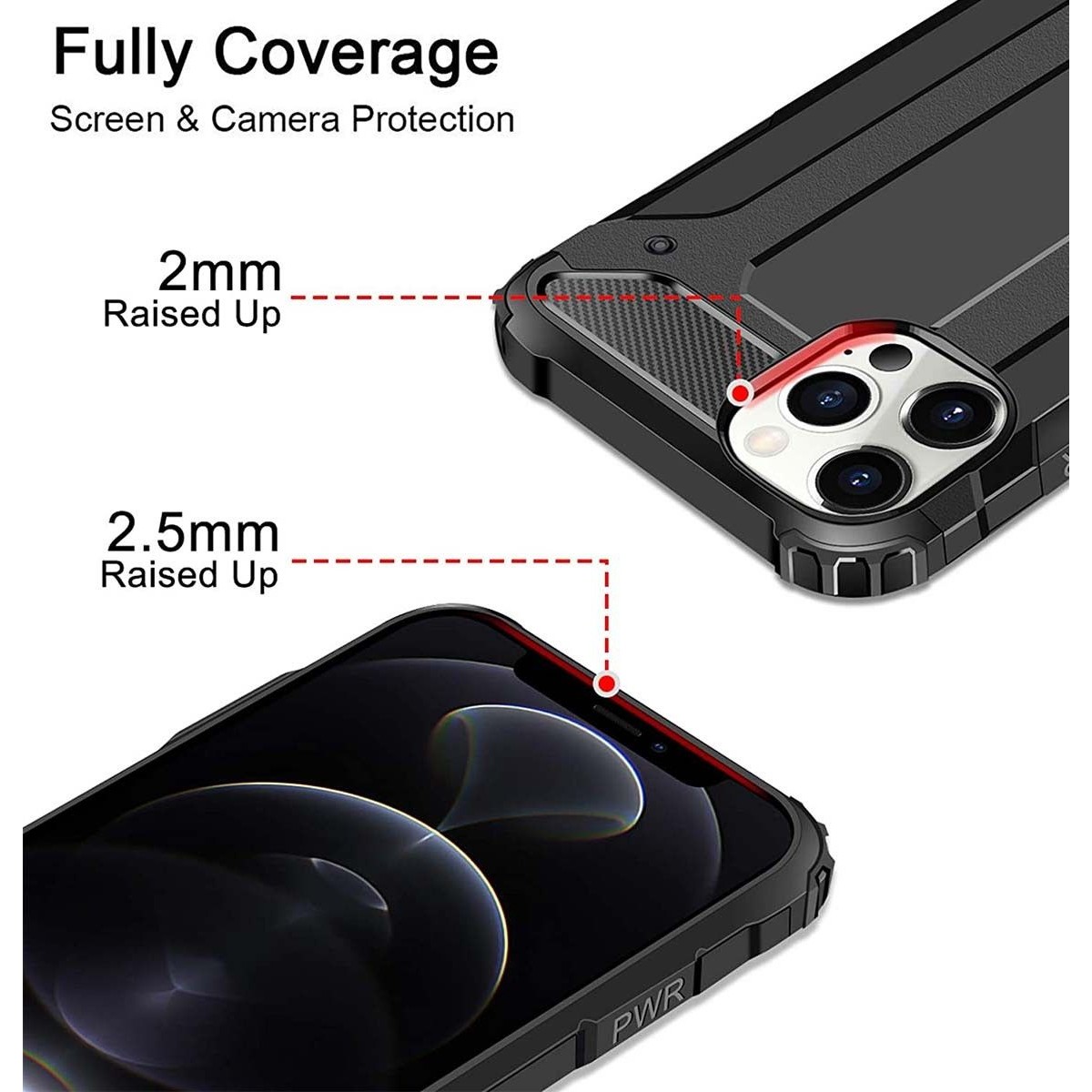 Funda Tipo Hybrid Tough Armor (Pc+Tpu) Negra para Iphone 12 Pro Max (6.7)