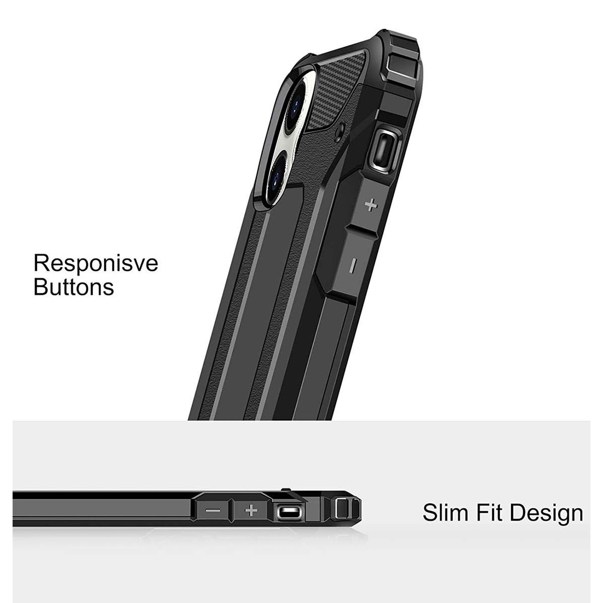 Funda Tipo Hybrid Tough Armor (Pc+Tpu) Negra para Iphone 12 Pro Max (6.7)