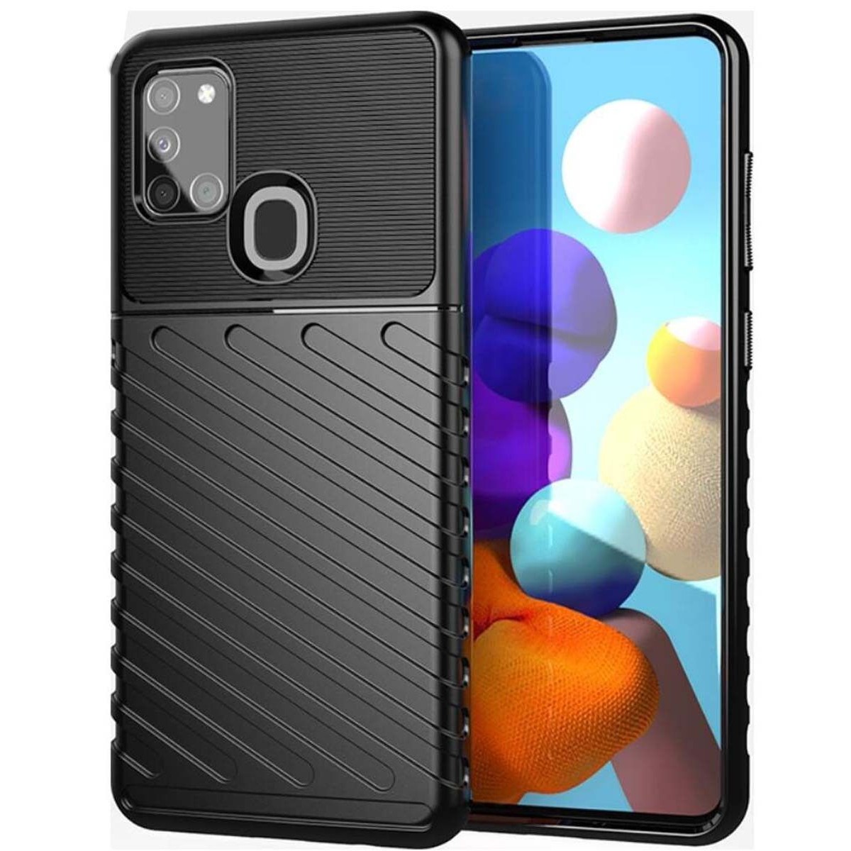 Funda Gel Flexible Thunder Armor Rugged para Samsung Galaxy A21S color Negra