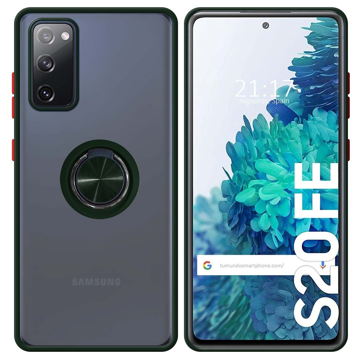 Funda Mate con Borde Verde y Anillo Giratorio 360 para Samsung Galaxy S20 FE